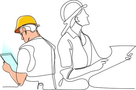 Continuous drawing of Industry maintenance engineer Stock Illustration