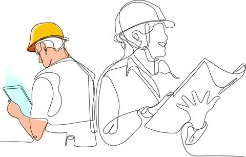 Continuous drawing of Industry maintenance engineer Stock Illustration