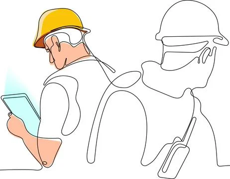 Continuous drawing of Industry maintenance engineer Stock Illustration