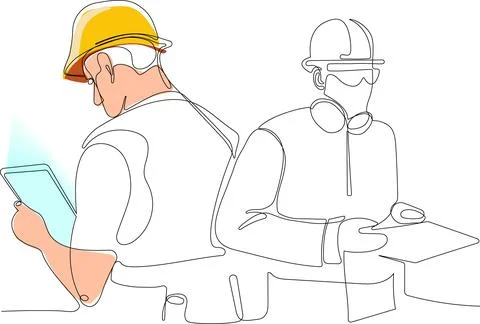 Continuous drawing of Industry maintenance engineer Stock Illustration