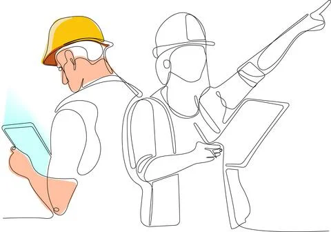 Continuous drawing of Industry maintenance engineer Stock Illustration