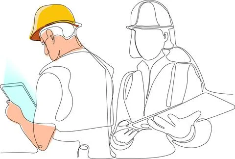 Continuous drawing of Industry maintenance engineer Stock Illustration