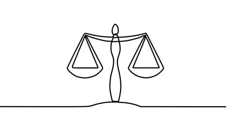 Continuous drawing line art of balance scale law symbol with black line and w Stock Footage 169495488