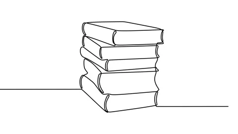 Continuous drawing line art of books with black line and white background. On Stock Footage 158123750