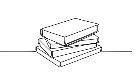 Continuous drawing line art of books with black line and white background. On Stock Footage 158124112