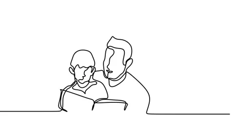 Continuous drawing line art of children read book with black line and white b Stock Footage 157039979