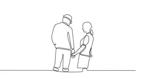 Continuous drawing line art of couple hold hand with black line and white bac Stock Footage 157063972
