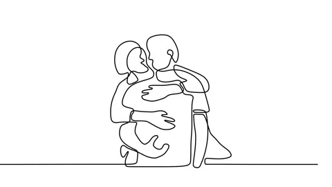 Continuous drawing line art of couple in love with black line and white backg Stock Footage 157064259