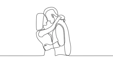 Continuous drawing line art of couple in love with black line and white backg Stock Footage 157064349