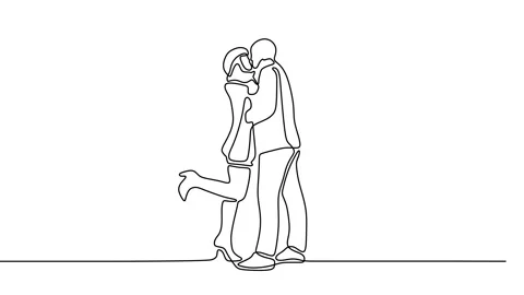 Continuous drawing line art of couple kissing with black line and white backg Stock Footage 157065210