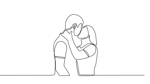Continuous drawing line art of couple kissing with black line and white backg Stock Footage 157065477