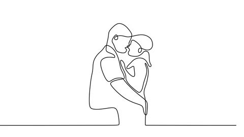 Continuous drawing line art of couple kissing with black line and white backg Stock Footage 157065856