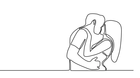 Continuous drawing line art of couple kissing with black line and white backg Stock Footage 157065902