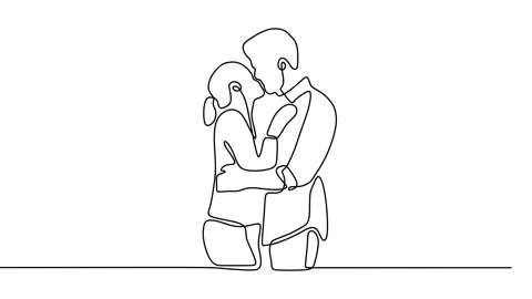 Continuous drawing line art of couple kissing with black line and white backg Stock Footage 157066256