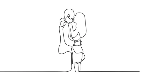 Continuous drawing line art of couple kissing with black line and white backg Stock Footage 157069928