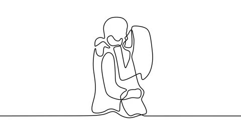 Continuous drawing line art of couple kissing with black line and white backg Stock Footage 157070275