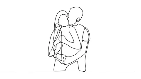 Continuous drawing line art of couple kissing with black line and white backg Stock Footage 157071392