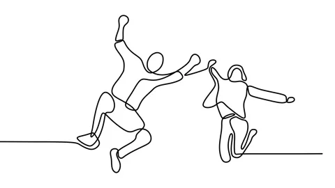 Continuous drawing line art of couple jumping with black line and white backg Stock Footage 158127816