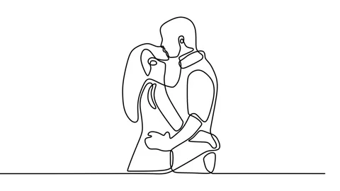 Continuous drawing line art of couple kissing with black line and white backg Stock Footage 158131501