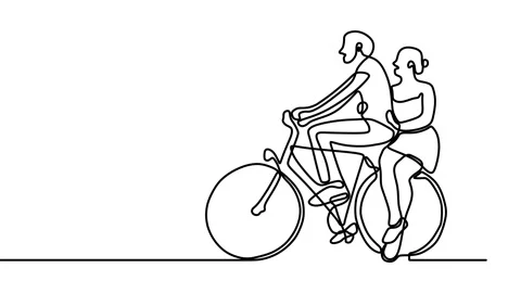 Continuous drawing line art of couple cycling together with black line and wh Vidéo 158142212