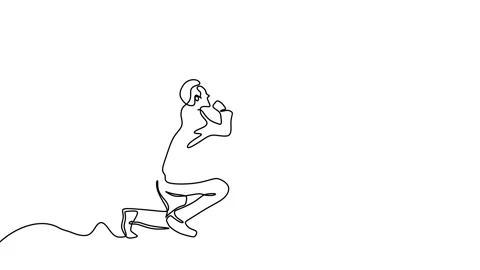 Continuous drawing line art of couple prom night with black line and white ba Stock Footage 169528697