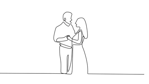 Continuous drawing line art of dancing couple with black line and white backg Stock Footage 157062495