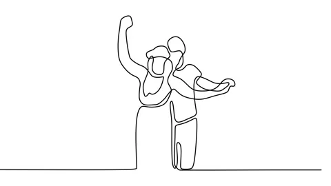 Continuous drawing line art of dancing couple with black line and white backg Stock Footage 157069563