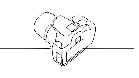 Continuous drawing line art of DSLR Camera with black line and white backgrou Stock Footage 169494644