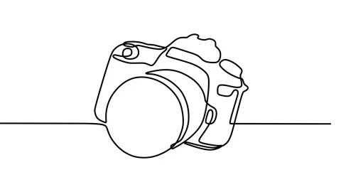 Continuous drawing line art of DSLR Camera with black line and white backgrou Stock Footage 169496053