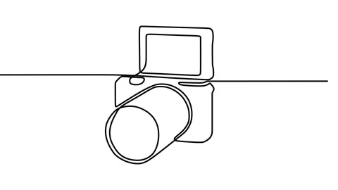 Continuous drawing line art of DSLR Camera with black line and white backgrou Stock Footage 169496168