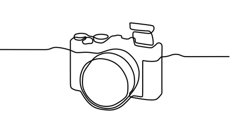 Continuous drawing line art of DSLR Camera with black line and white backgrou Stock Footage 169496414
