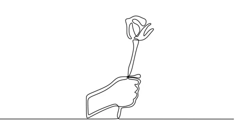 Continuous drawing line art of flower hand with black line and white backgrou Stock Footage 158135076