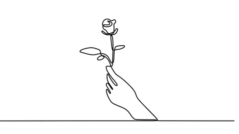 Continuous drawing line art of flower hand with black line and white backgrou Stock Footage 158135642