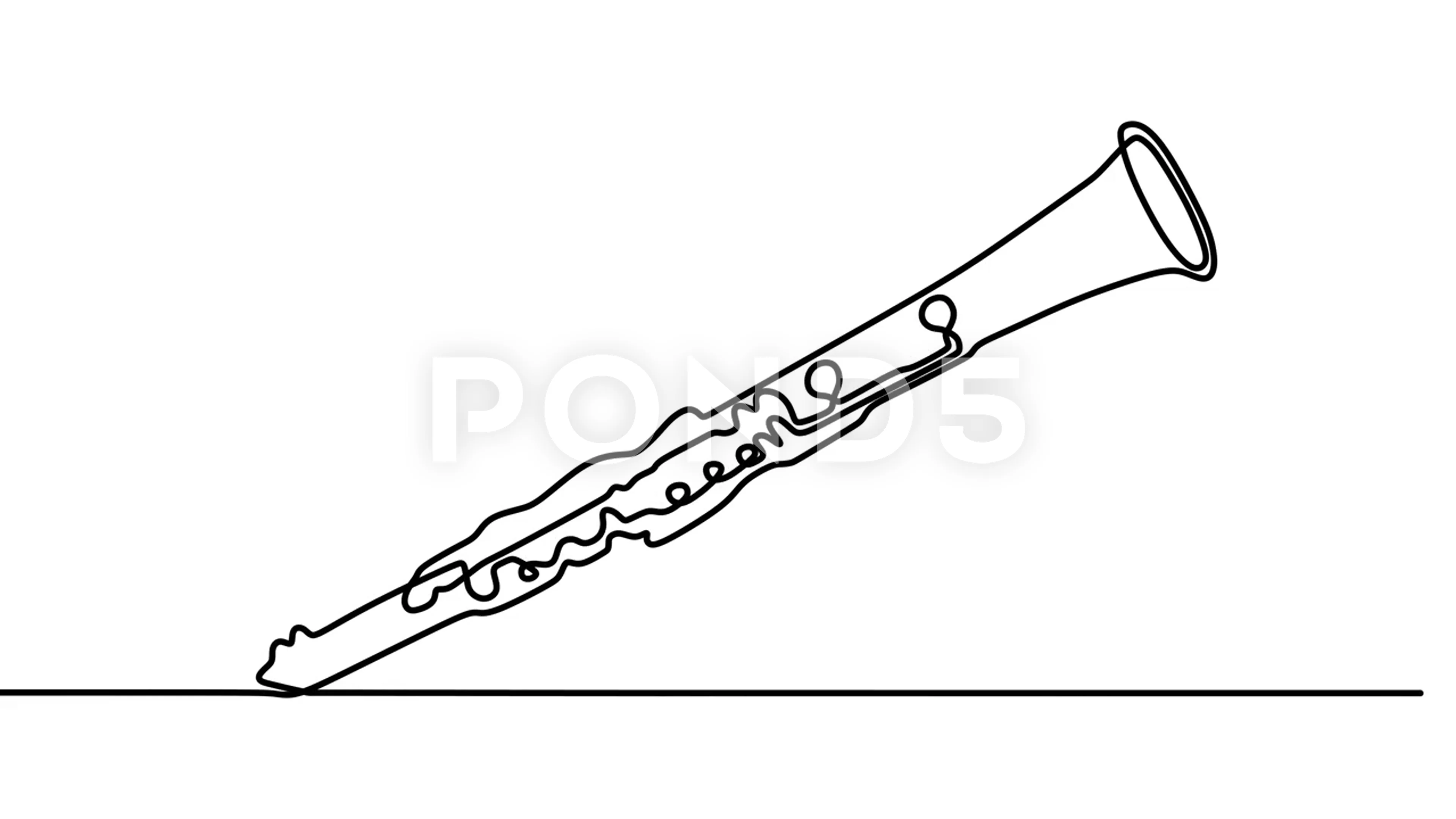 Artistic line drawing of indian classical music instrument flute  wall  stickers vector traditional tool  myloviewcom
