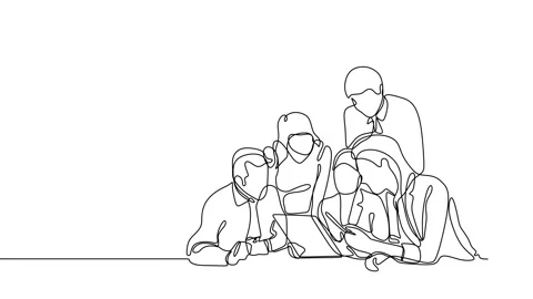 Continuous drawing line art of group discussion at work with black line and w Stock Footage 157040907