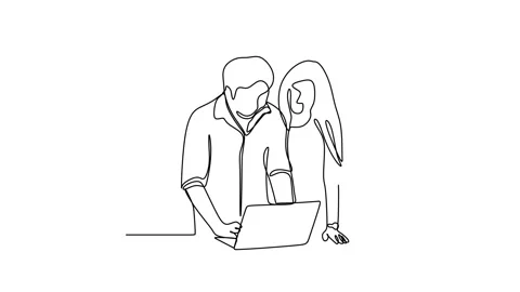 Continuous drawing line art of group discussion at work with black line and w Stock Footage 157041119