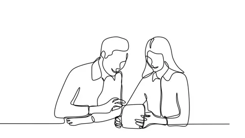 Continuous drawing line art of group discussion at work with black line and w Stock Footage 157042257