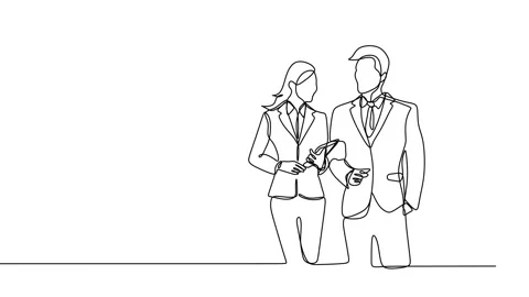 Continuous drawing line art of group discussion at work with black line and w Stock Footage 157044039