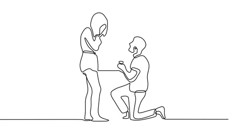 Continuous drawing line art of guy propose girl with black line Stock Footage 157074662