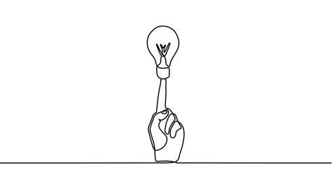 Continuous drawing line art of hand lamp idea with black line and white backg Stock Footage 169496543