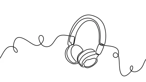 Continuous drawing line art of headphone with black line and white background Stock Footage 169497080