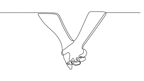Continuous drawing line art of hold hand with black line and white background Stock Footage 158134598