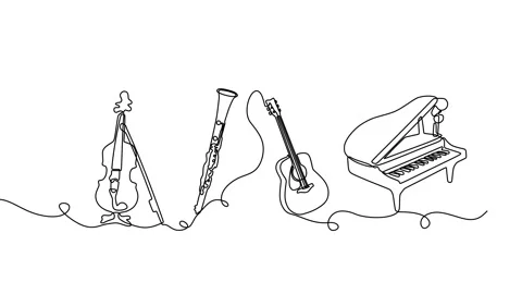 Continuous drawing line art of instrument with black line and white backgroun Stock Footage 169494815