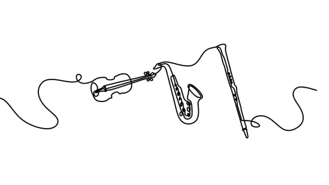 Continuous drawing line art of instrument with black line and white backgroun Stock Footage 169494952