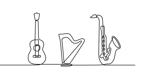 Continuous drawing line art of instrument with black line and white backgroun Stock Footage 169494957