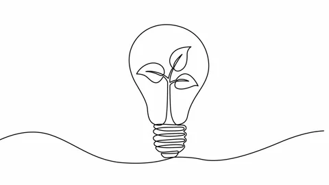 Continuous drawing line art of light bulb with plant. Green energy Stock-Footage 327680949