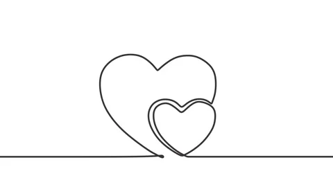 Continuous drawing line art of love symbol with black line and white backgrou Stock Footage 157056604
