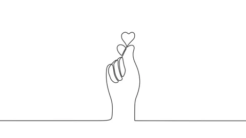 Continuous drawing line art of love hand sign couple with black line and whit Stock Footage 157068585