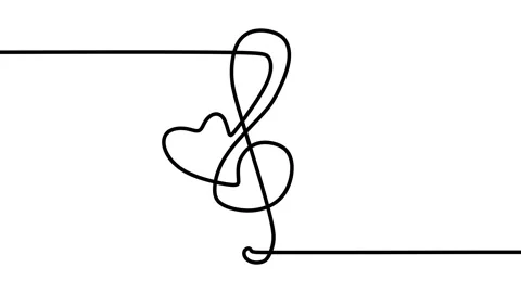 Continuous drawing line art of love music symbol with black line and white ba Stock Footage 158118076