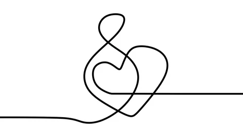 Continuous drawing line art of love music symbol with black line and white ba Stock Footage 158118360